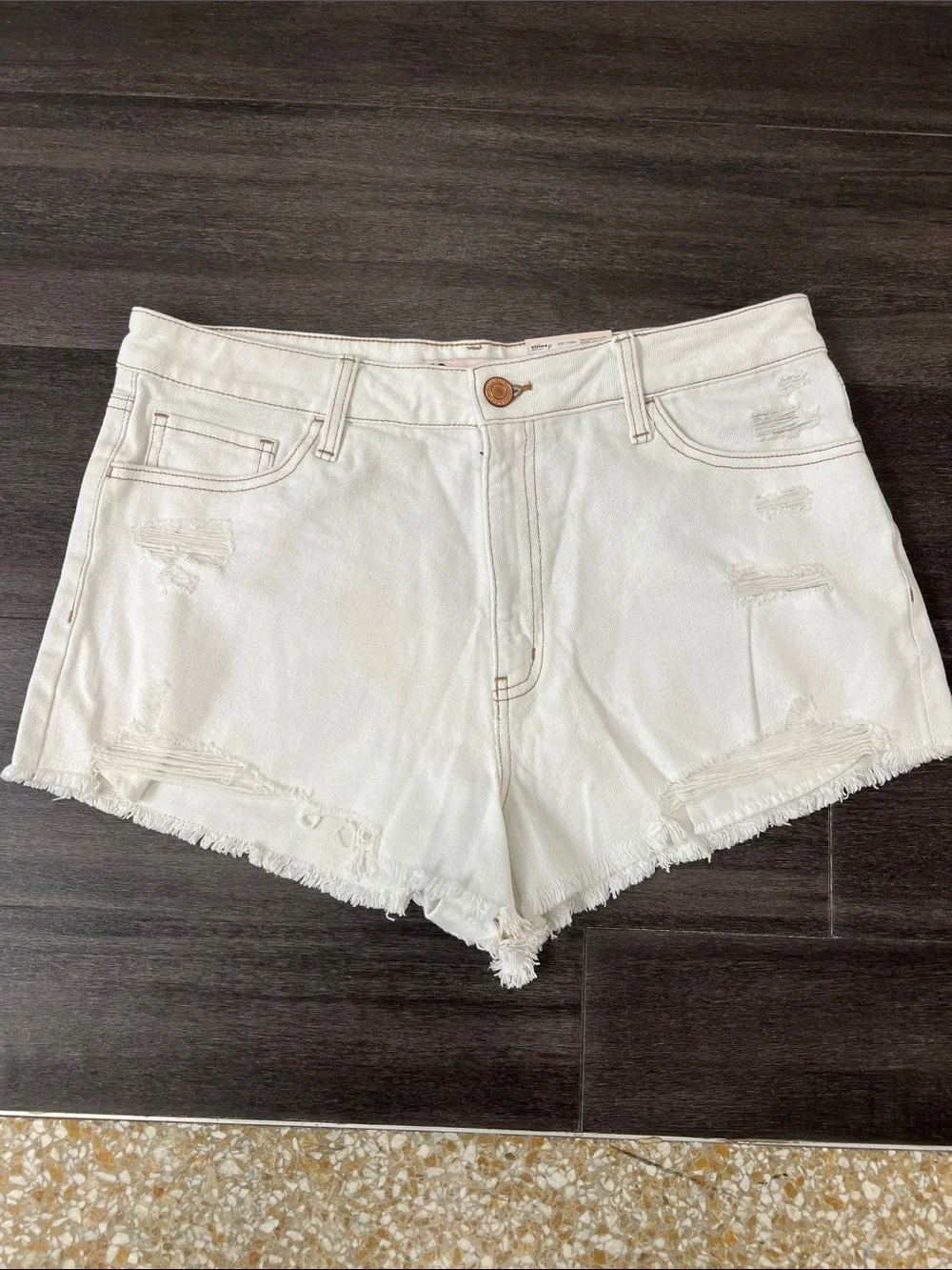 off White Distressed Denim Women's Shorts
